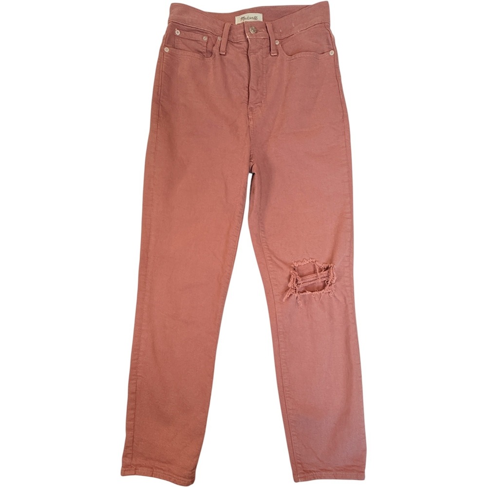 Madewell The Momjean Women 26 Salmon Distressed High Rise Stretch Denim NF145